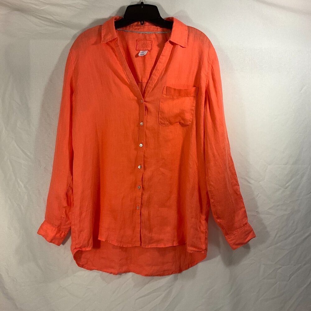Sigrid Olsen Women's Coral/Orange V-Neck Tunic Blouse 100% Linen Size M - Picture 2 of 10